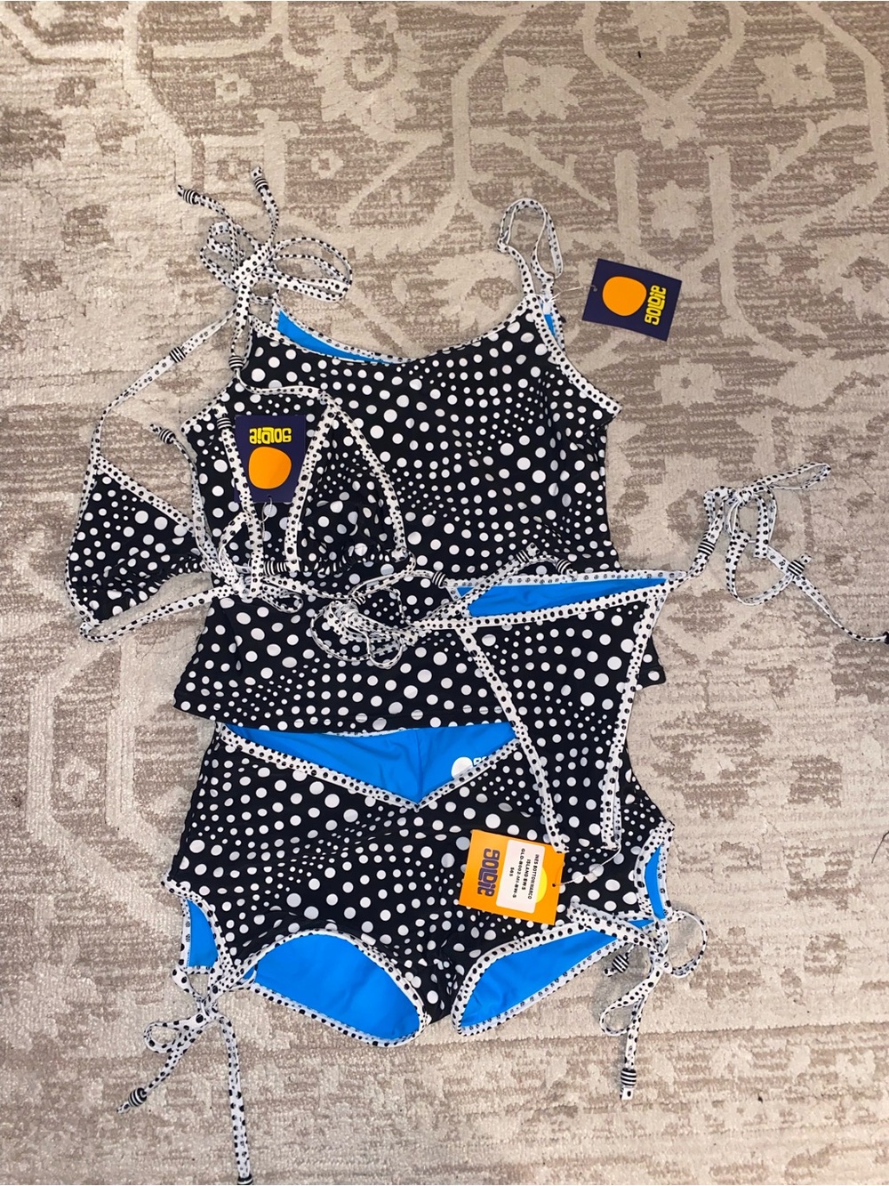 Goldie Swim Marco Island Black & White Polka Dot Tankini TOP ONLY - Picture 5 of 5